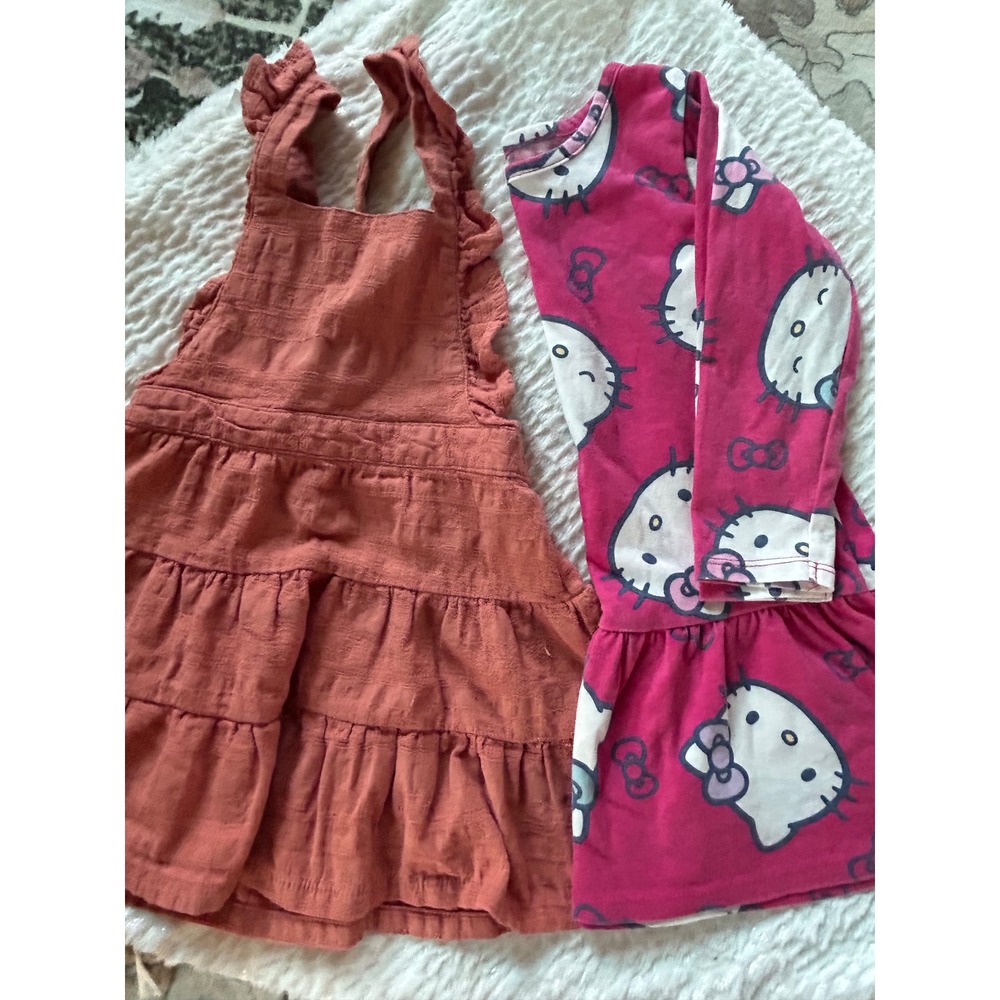Toddler Girls Dress Bundle Art Class Rust Pinafore Hello Kitty Sanrio Pink 2T